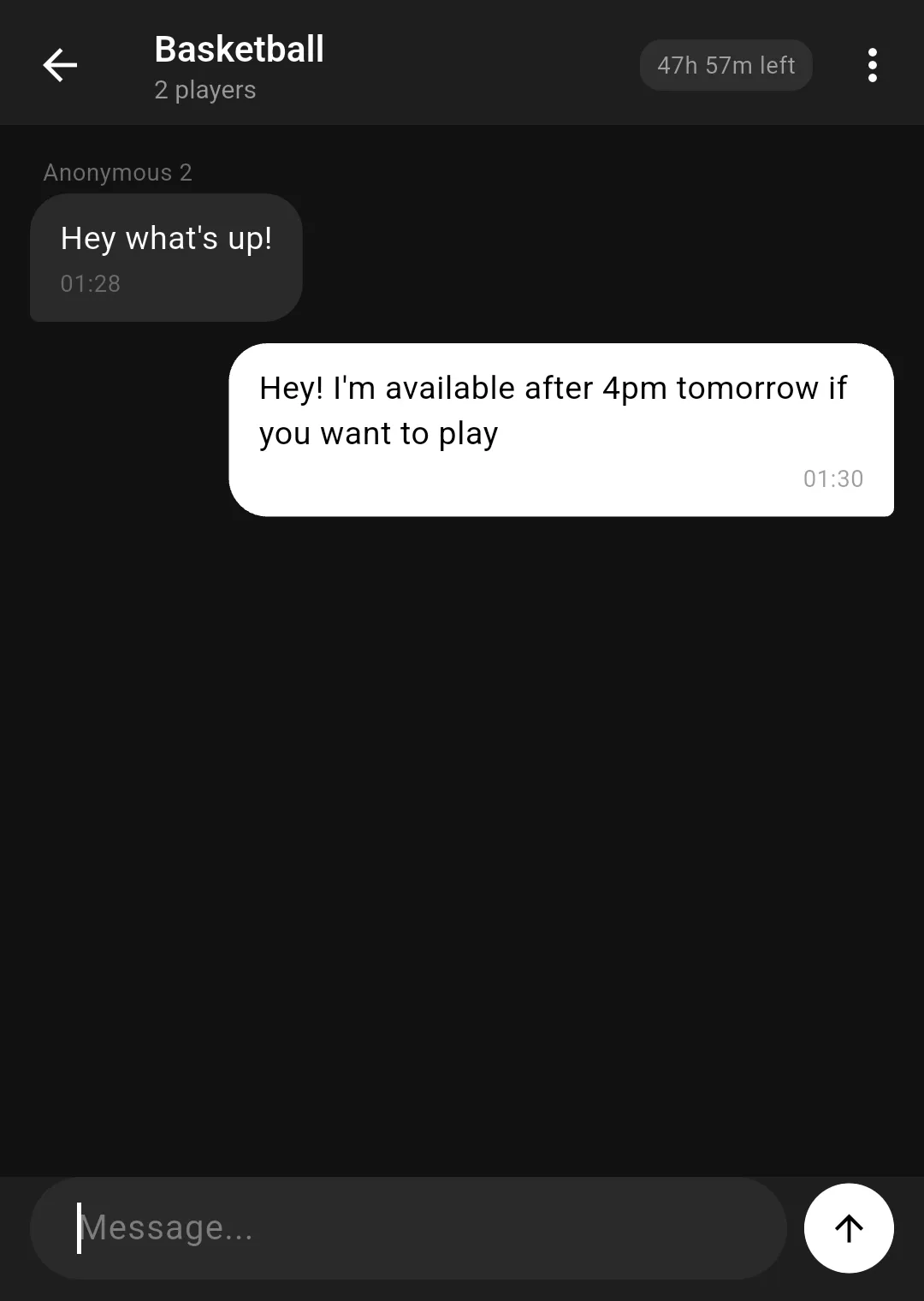A group chat between matched players