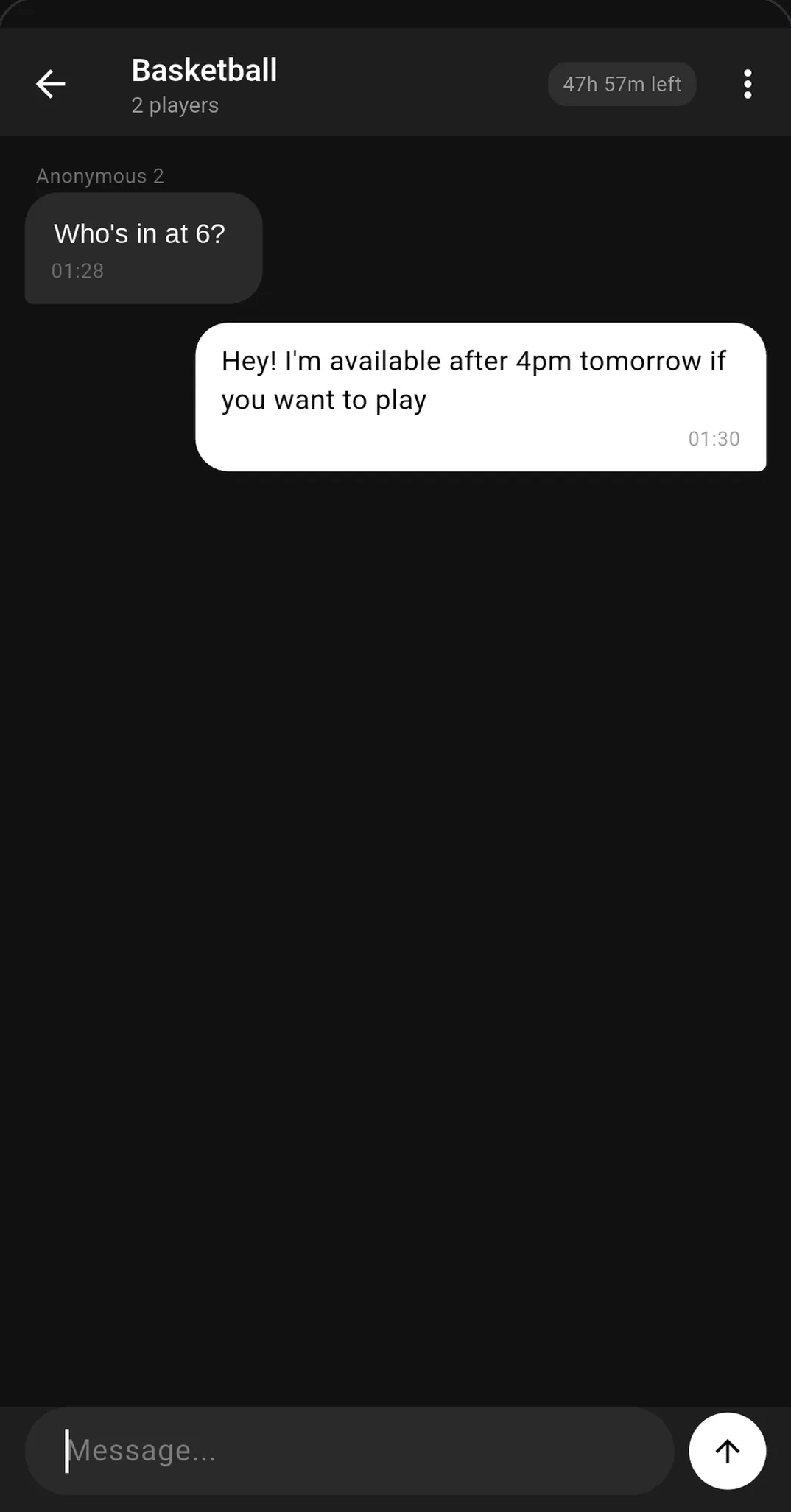 A group chat between two matched basketball players
