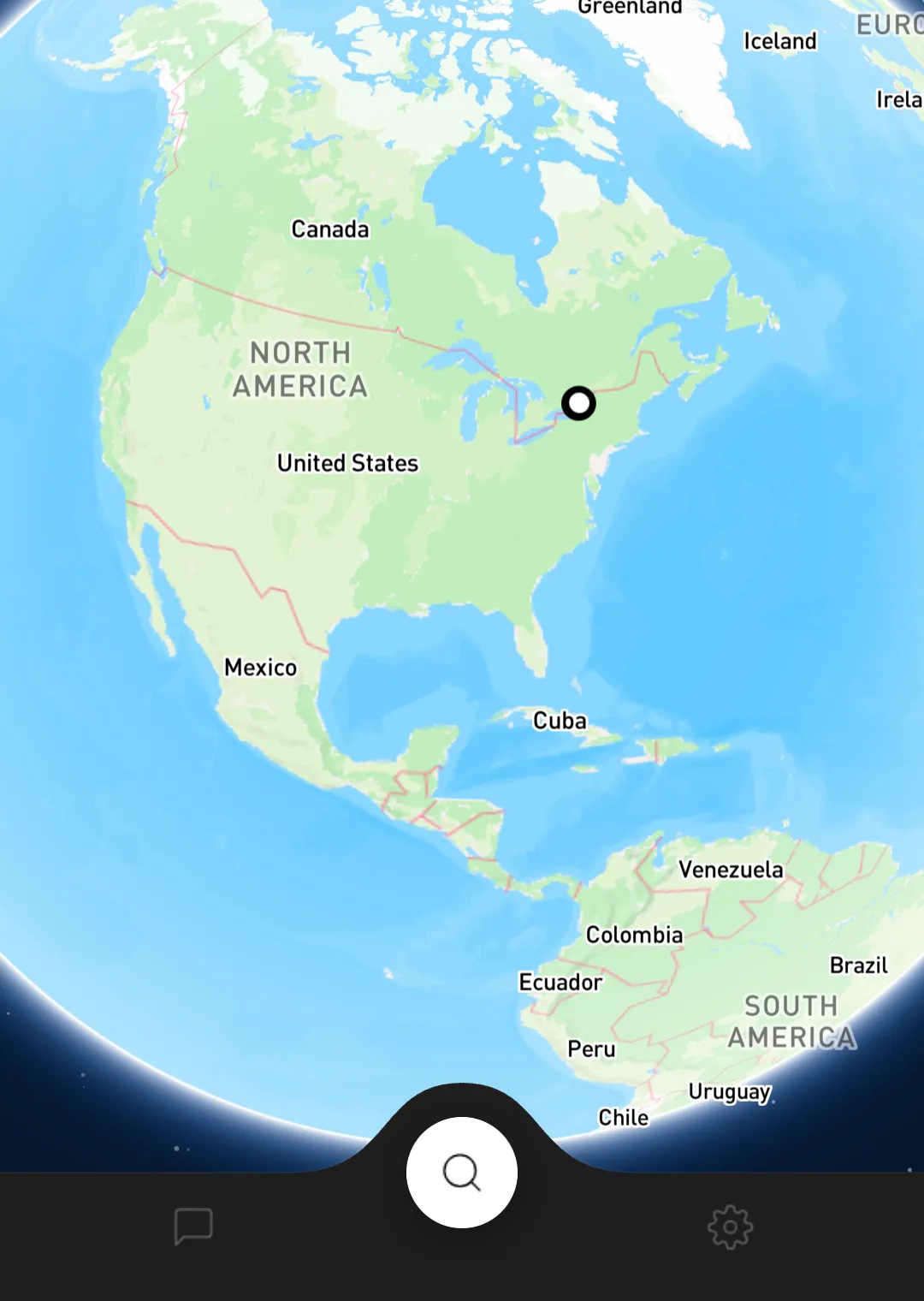 The Pick-Up home screen showing a globe with a search button