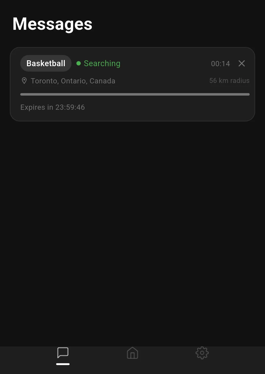 A basketball search showing as active with a 24-hour countdown